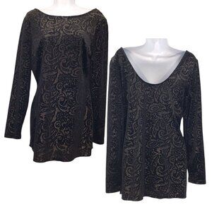 Cache Black Metallic Velvet Burnout Tunic Top Whimsigoth Grunge Womens M NWT